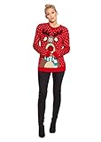 Suéter de punto acanalado para mujer con cuerpo de elfo largo, para Navidad, talla S-2XL, Reno rojo, 36-38