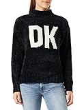 DKNY Chunky Chenille Logo Turtleneck Sweater Sudadera, Negro/Marfil, XXS para Mujer