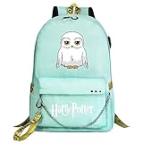 Hogwarts La Universidad Mochila ，Mochila Moda,Mochila de Viaje de Ocio de Harry Potter con Puerto USB y Conector para Auriculares Verde estilo-12