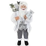 Mediawave Store - Papá Noel con vestido de terciopelo de 110 cm de altura, Papá Noel con luces y sonidos, adornos, objetos, adornos navideños, estatua de Papá Noel para decoración (plata)