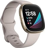 Fitbit Sense - Smartwatch avanzado de salud con herramientas avanzadas de la salud del corazón, gestión del estrés y tendencias de temperatura cutanea, Blanco marfil / Acero inoxidable dorado