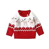 Bebé Suéter de Navidad para Recién Nacido Jersey Navideño de Manga Larga con Patrones de Reno Pullover Camiseta de Punto con Cuello Redondo de Botones para Niño Niña Unisex (Rojo, 0-3 Meses)