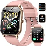 Reloj Inteligente Mujer, 1.85' Smartwatch Llamadas Bluetooth con Podómetro/Pulsómetro/Monitor de Sueño, 110+ Modos Deportivos Impermeable IP68 Pulsera Actividad para Android iOS, Oro Rosa