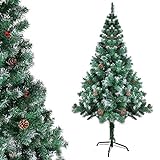 Gotoll Árbol de Navidad Artificial de Pino 120cm,200 Ramas con Soporte Metálico Árbol Navideña de PVC Abeto con Piñas y Bayas de Navidad Decoración Navideña Interiores y Exteriores(Verde)